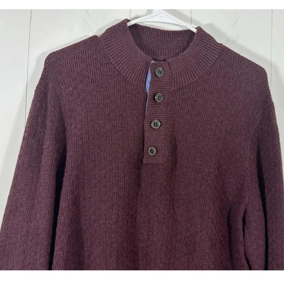 NEW Jos A Bank Men Burgundy Red Merino Wool 3/4 Button Sweater Long Sleeve Sz L - Picture 2 of 6
